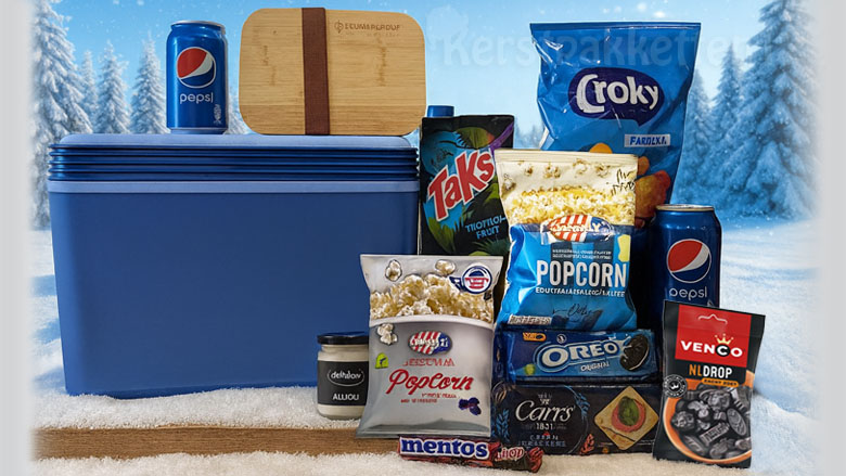 Auto Koelbox Kerstpakket – origineel kerstcadeau met koelbox, lunchbox en snacks, ideaal voor wintersport en kerstvakantie